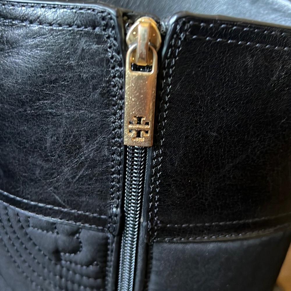 TORY BURCH Knee High Quilted Logo Riding Boots - Picture 3 of 13